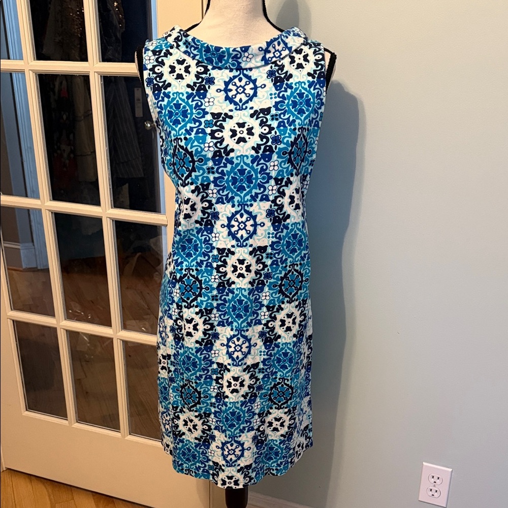 Talbots Blue White Patterned Sleeveless Sheath Dress
